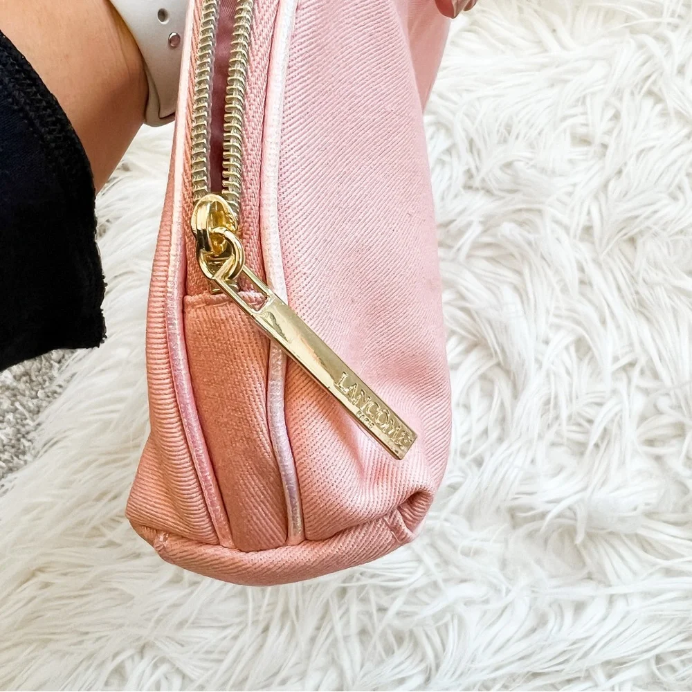 Lancôme Pink Cosmetic Bag Gold-Tone Zip Makeup Travel Pouch NWT